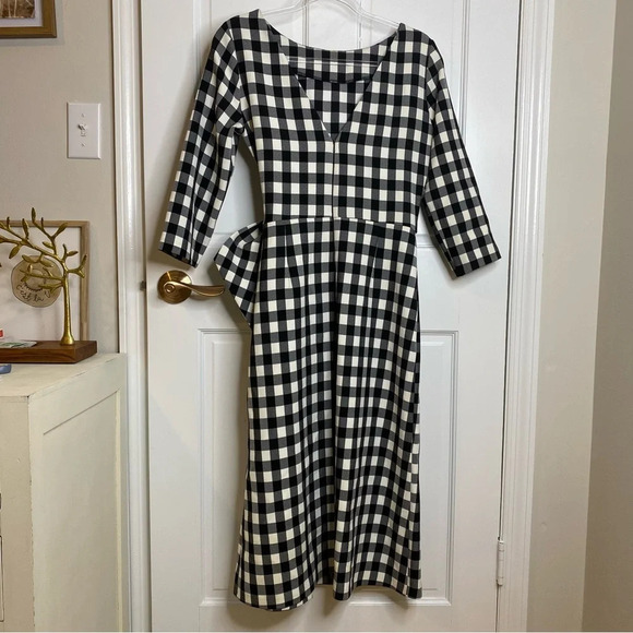 NWT Nocturne Plaid Gingham Black & White Buffalo Check Plaid Belted Bow … - Picture 4 of 9